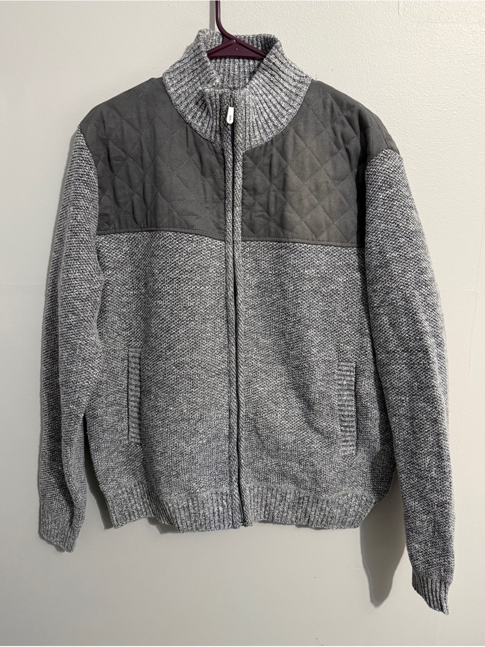 Scott James Sweater Mens Large Zip Up Jacket Mock Neck Quilted Thick Knit